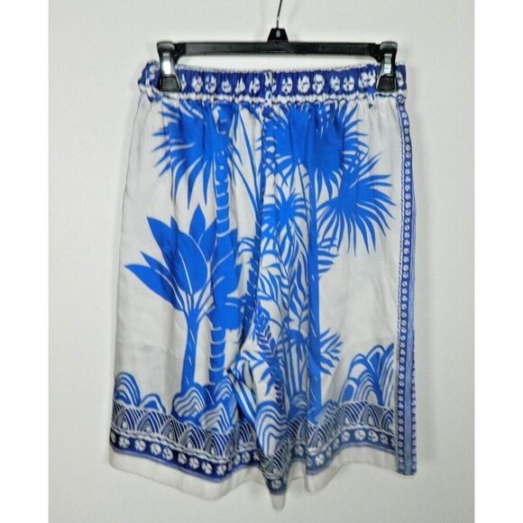Zara‎ Shorts Size X-Small White Blue Floral Bermuda Printed Elastic Waist - Picture 6 of 8